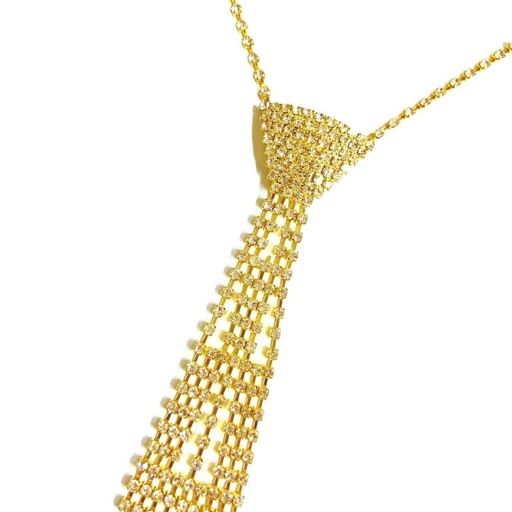 Charm Tie Shape Necklace Exaggerated Crystal Chain Choker Fashion Rhinestone Tassel Necklace Women