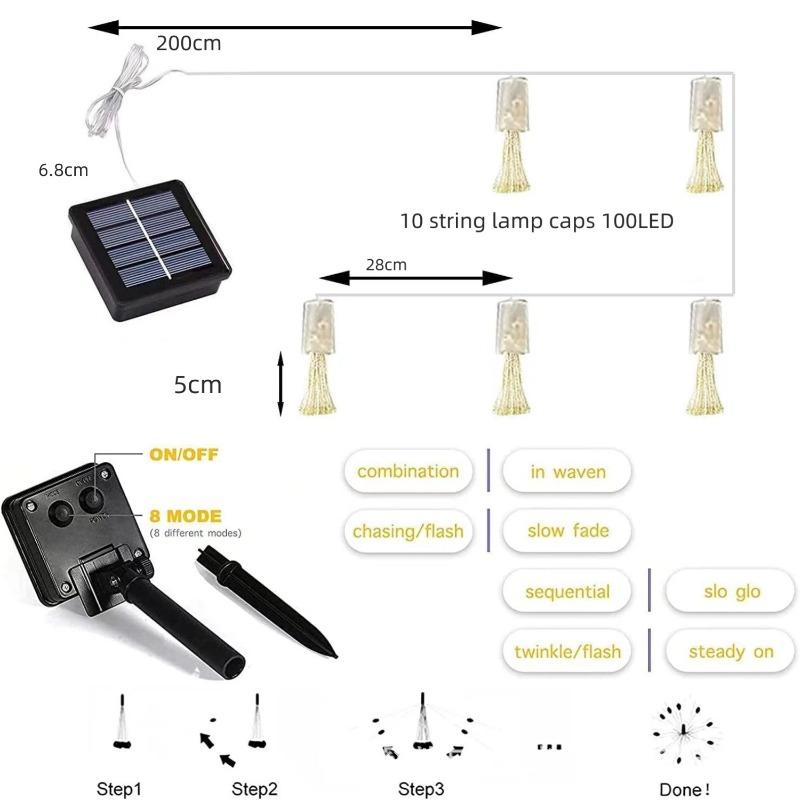 LED  Fireworks Light Solar Indoor Fairy Garden Lights 8 Lighting Modes DIY Starburst Solar Lamps Holiday Decorative Lights 3 Lighting Color