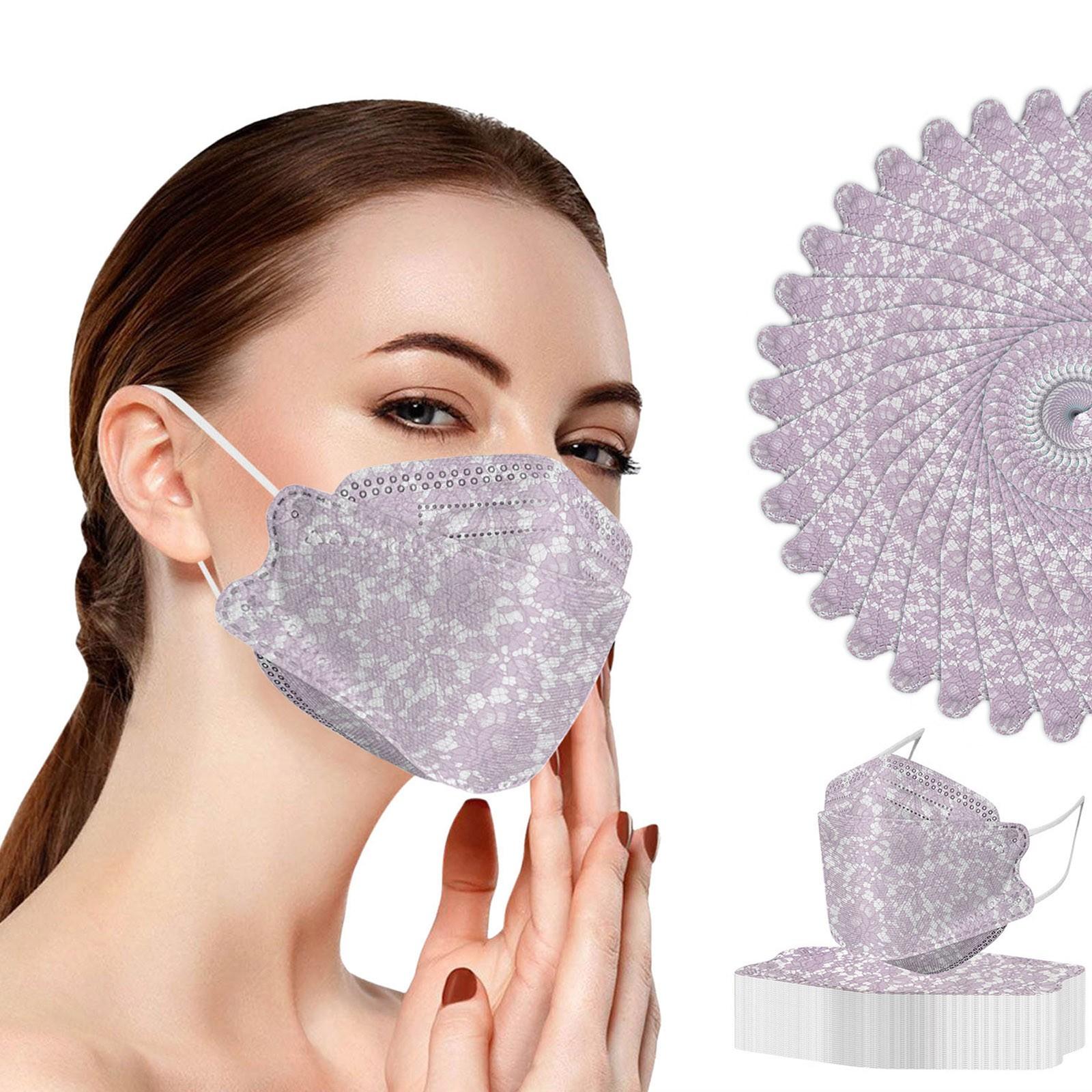 50PC Adult Disposable KF94 Face Masks Lace Pattern Non-Woven Fabric Four-Layer Protection Breathable Comfortable Fit