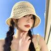 Fashion Knitted Wide Brim Bucket Hat for Women Hollow Out Breathable Crochet Sun Hat Outdoor Casual Versatile Wear Panama Hat