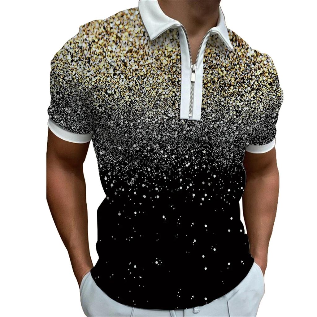 Men's New Summer Casual Short Sleeve Zipper POLO Shirt Men's Fashion Printing Lapel POLO Shirt T-shirt