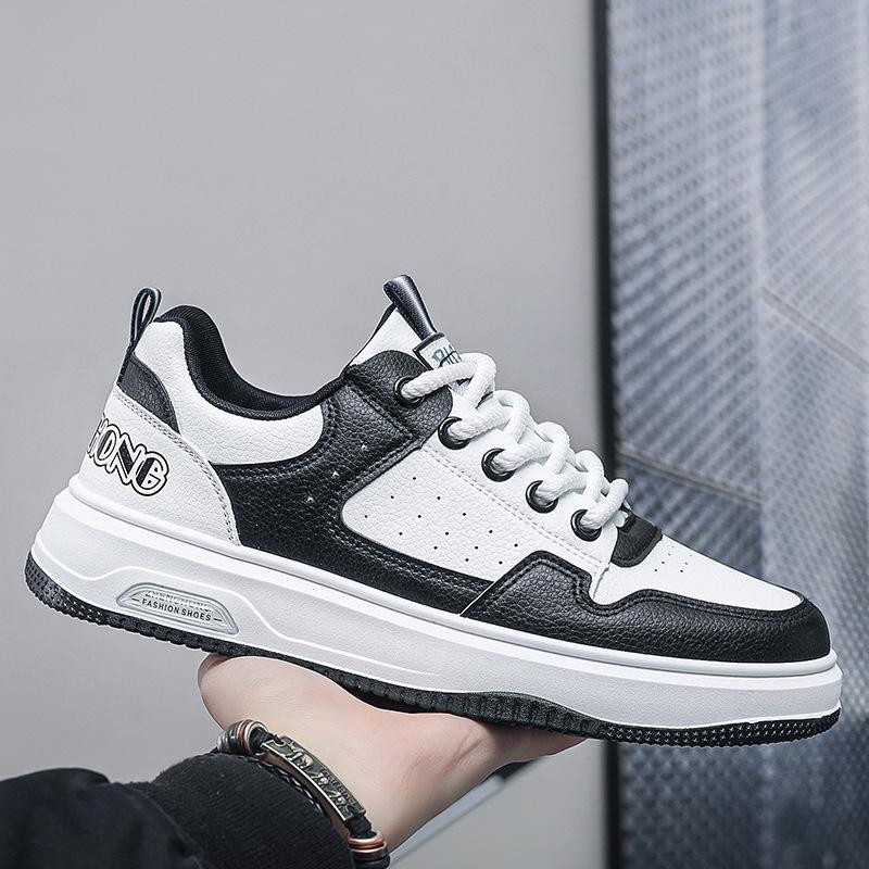 Spring new sports and leisure shoes low-top shoes leather men's thick baseplate shoes