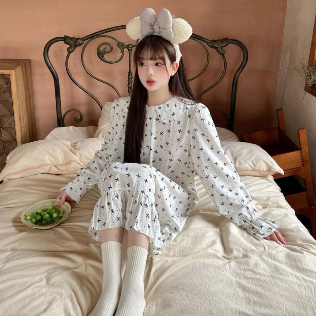 Ruth same style, autumn Korean version ins pure cotton retro small floral nightdress women's sweet lace girl long dress pajamas