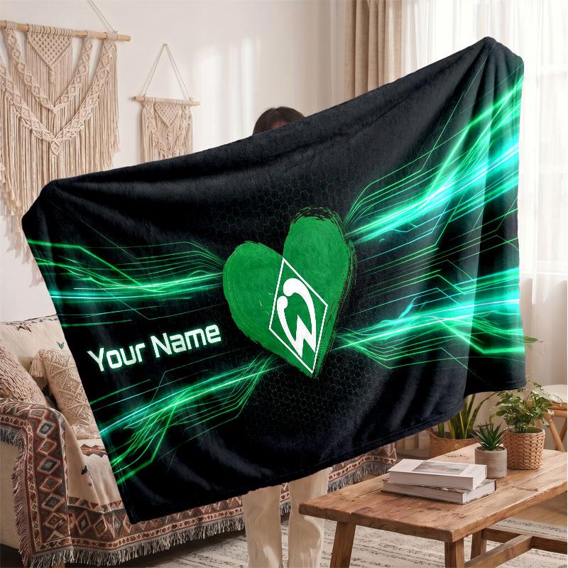 Coperta in Pile Personalizzata Werder Bremen FC con Logo Calcio, Testo Nome Personalizzato Morbida Calda Coperta da Divano per la Casa