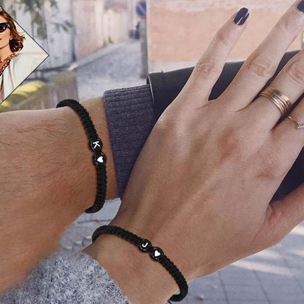 26 Letter Initial Heart Bracelets Handmade Adjustable A-Z Name Braided Charms Bracelets for Women Men Friendship Jewelry Gifts