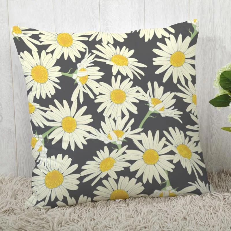 Chamomile Pillowcase Sofa Car Waist Throw Pillow Case Home Decoration Ins Style Flower Landscape Cushion Cover
