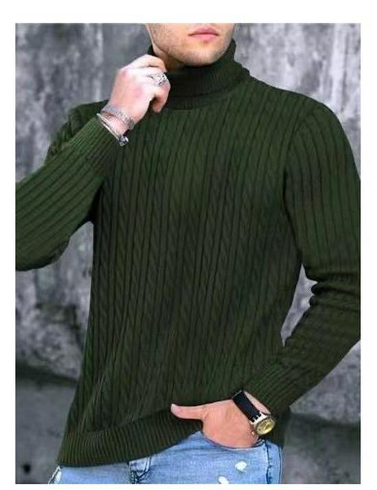 Men's Autumn/Winter 2025 High Neck Solid Color Cable Knit Sweater Pullover