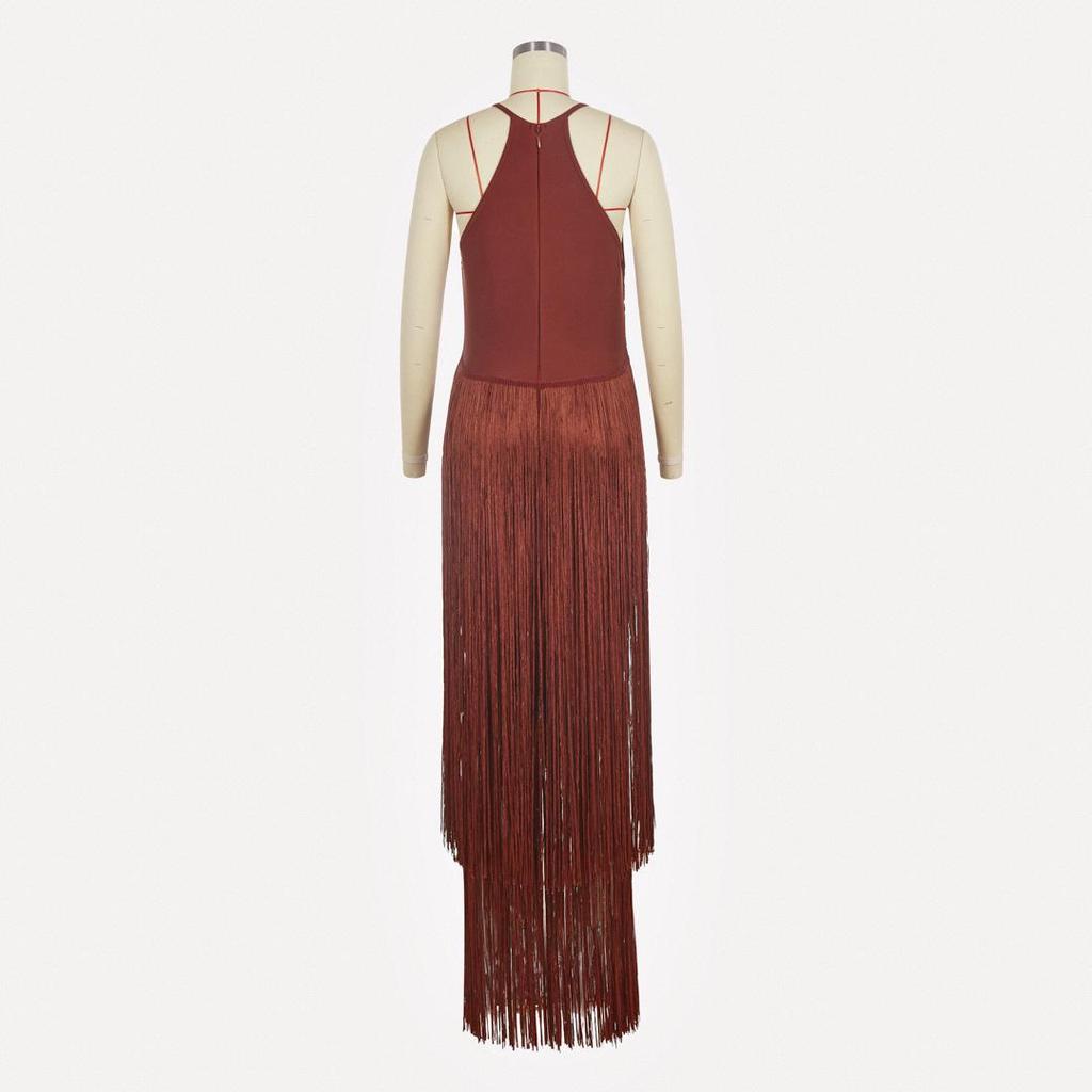 Women's Tassel Sleeveless Waist-Cinching Bandage Evening Gown