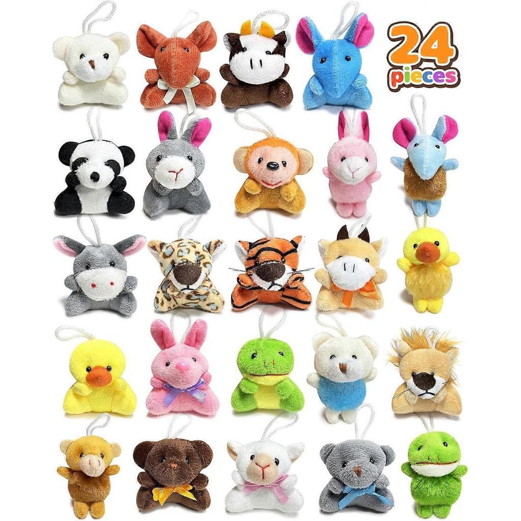 24 Pack Mini Stuffed Animals, Small Plush Keychain Party Favors for Kids 3-5, 4-8, 8-12, Bulk Treasure Box Toys for Classroom Prizes, School Gifts, Ea