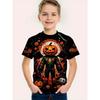 Ubrania Dziecięce Chłopięce Halloween Rekin Dynia Nadruk Chłopięcy T-shirt Krótki Rękaw Kreskówkowy Graficzny T-shirty O-Neck Odzież Dziecięca