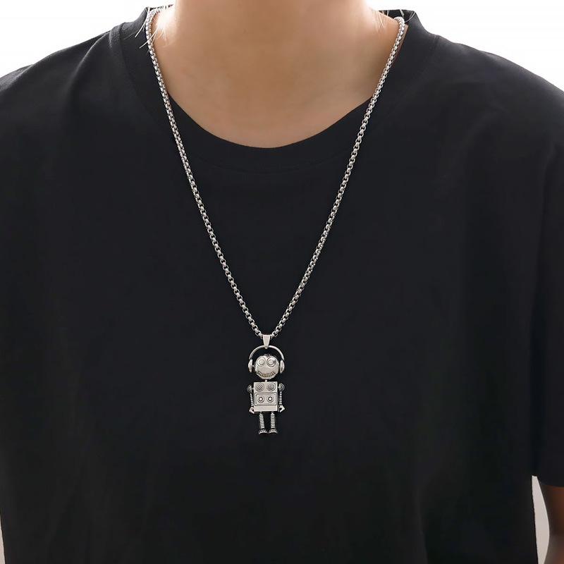 Cartoon Music Robot Pendant Necklace for Men & Women - Trendy Hip-Hop Style, Perfect for Autumn and Winter Long Sweater Chains.