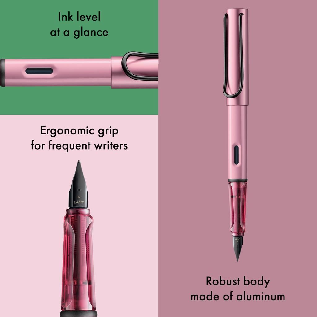 LAMY Autumn Pink Ergonomic Grip and Polished Steel Medium Lightweight Aluminum Body Includes LAMY T10 Blue Cartridge AL-STAR - Nib, - - - Right-Handed