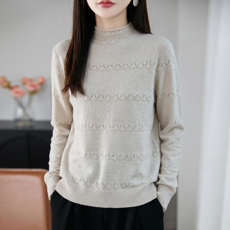 Heavy-duty Hook-patterned Mid-neck Knitted Sweater for Women, New Style, Fashionable and Warm, As A Base Layer Top.