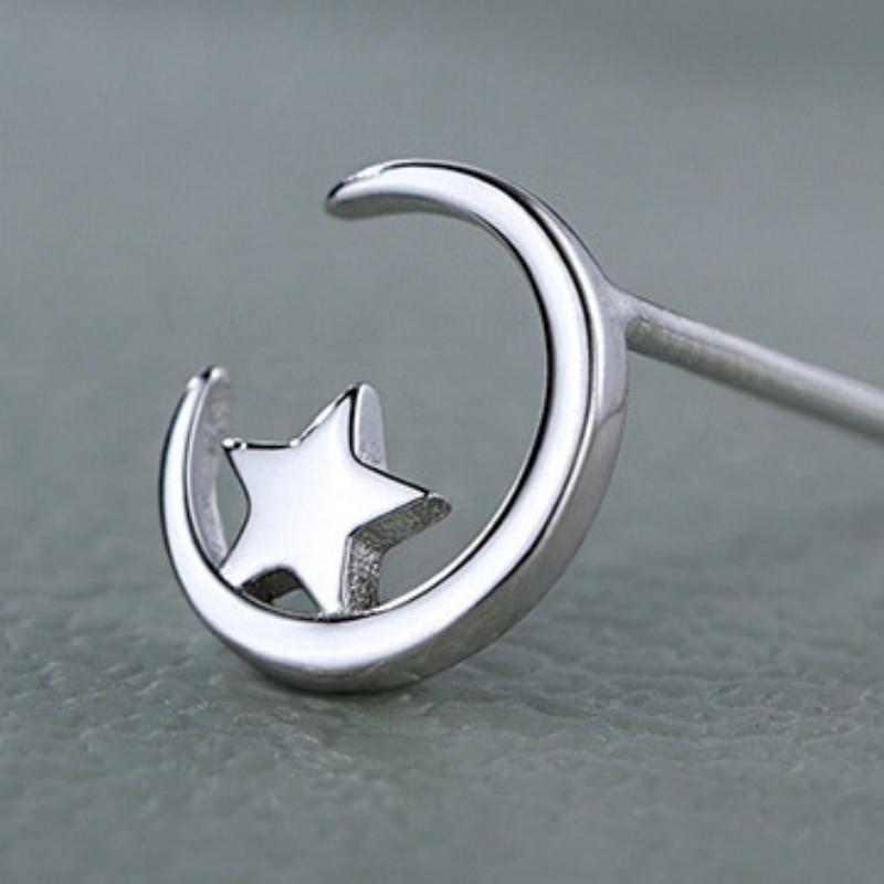 Cercei Stea si Luna 925 Sterling Silver Earrings, Star and Moon Design, Includes Jewelry Box, Silver
