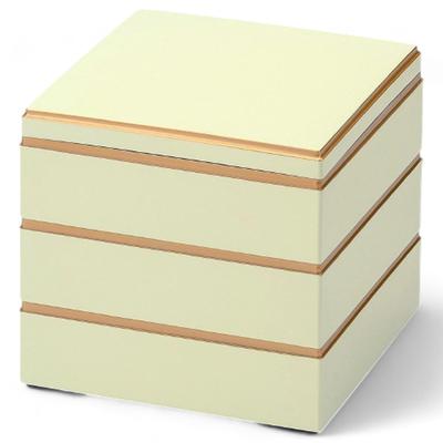 J-kitchens Lacquerware 3-Tiered Jubako Box, 6.0 Inches, White with Gold Rim, 18.0cm, Resin, Made In Japan