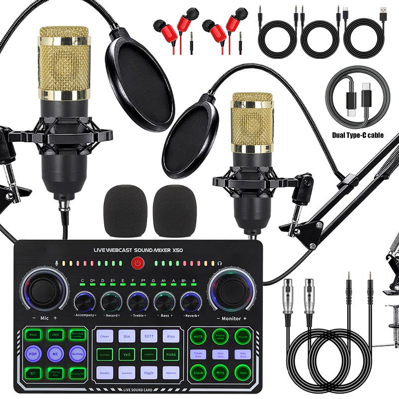 Mobile Phone Sound Card Type-C Converter & Microphone Set for English Podcasting & Live Broadcasts - F998
