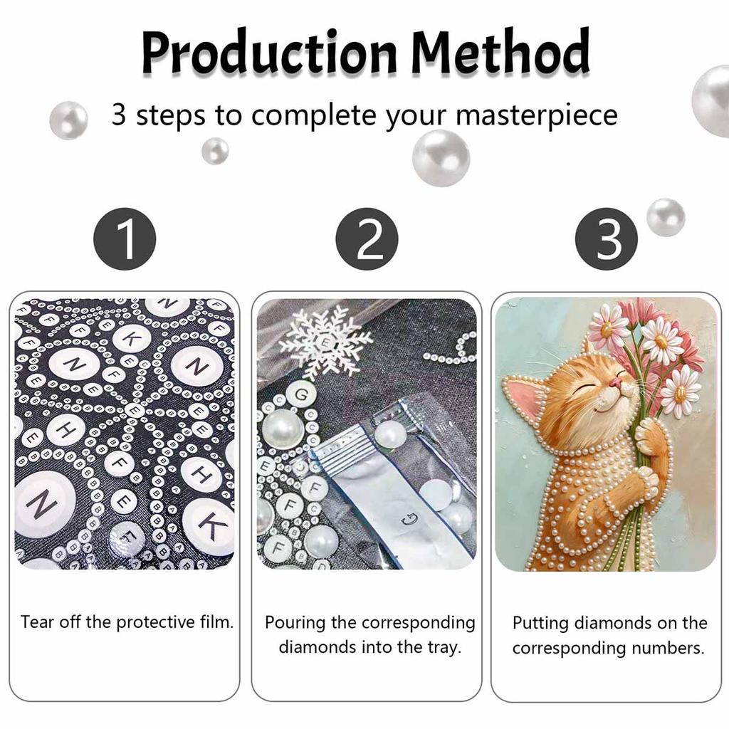 Cute Cat Pearl Painting Handmade Diy Pearl Art Painting Stickers Home Decoration Gifts