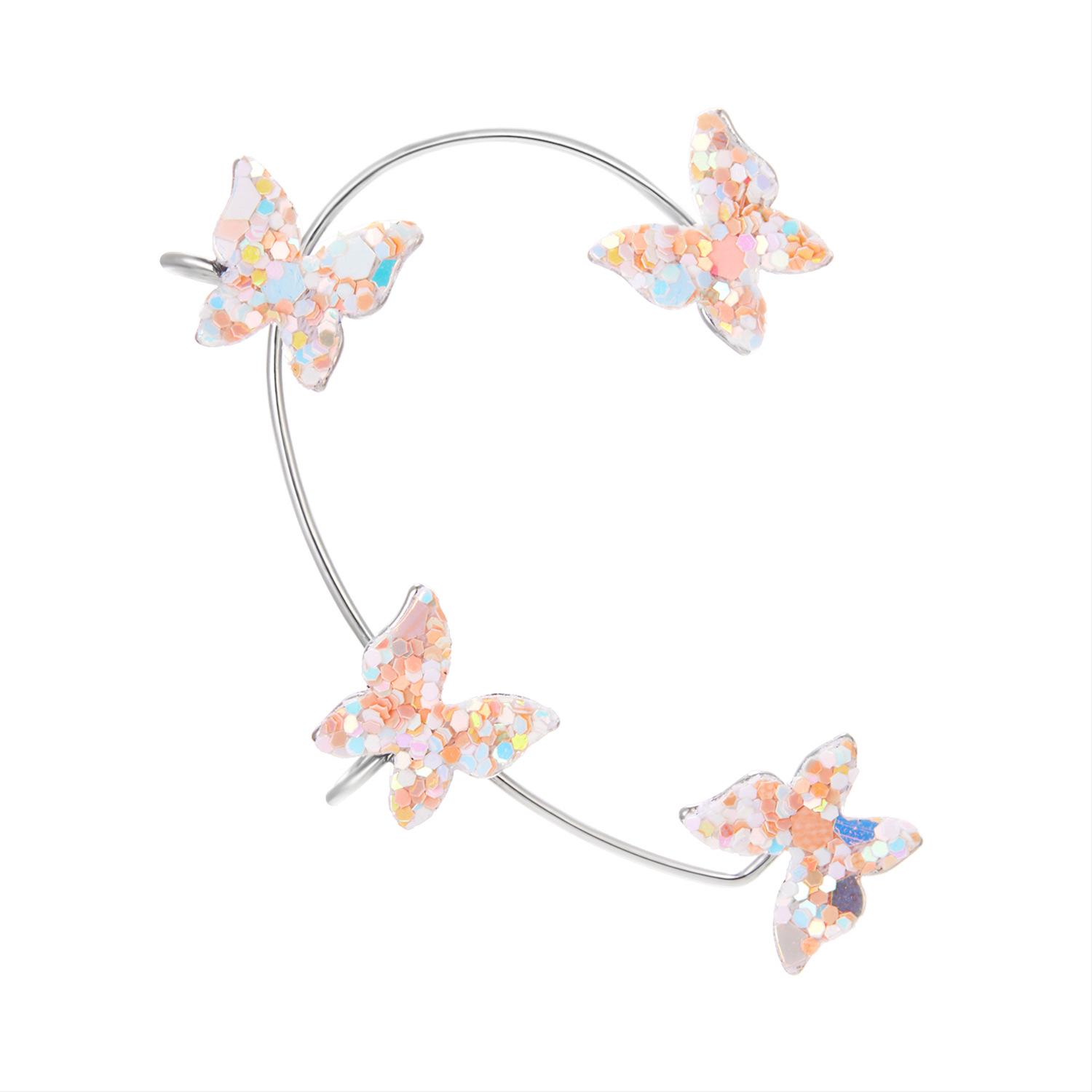

European & American Cross-Border Hot-Selling Sequin Butterfly Ear Clips: No-Piercing Ear Hooks with 4 Butterflies for Women