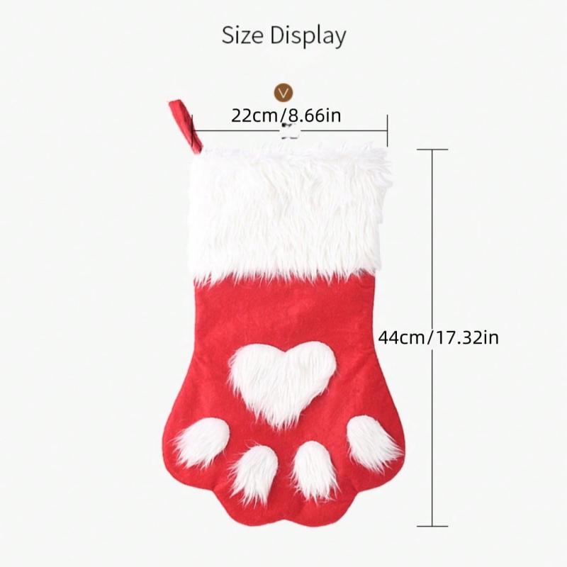 1PC Christmas Stockings, Contemporary Dog Paw Design, Polyester Hanging Socks for Xmas Decorations, Festive Candy Bags