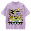 Yellow Cartoon Graphic Print Women Washed T-Shirt Oversized Loose Cotton Comfortable Short Sleeves Design Teen Tee