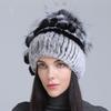 Winter Women's Warm Fashion Thick Wool Hat Rex Rabbit Fur Hat Knitted with Side Flower Hat
