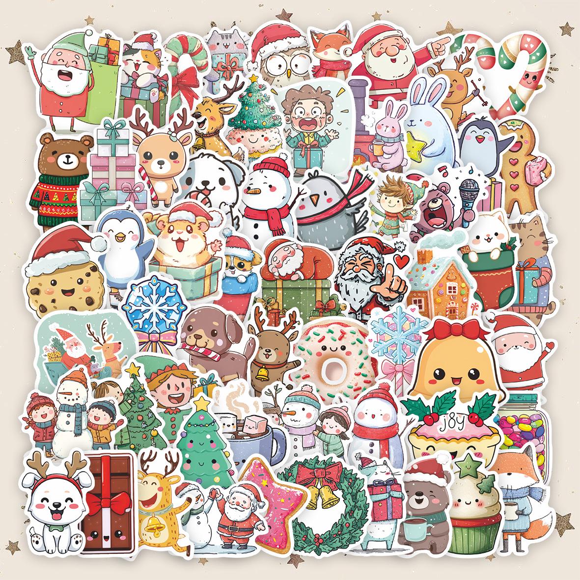

50pcs PVC Cartoon Christmas Snowman Stickers for Phone Cases & Laptops, DIY Decoration Set