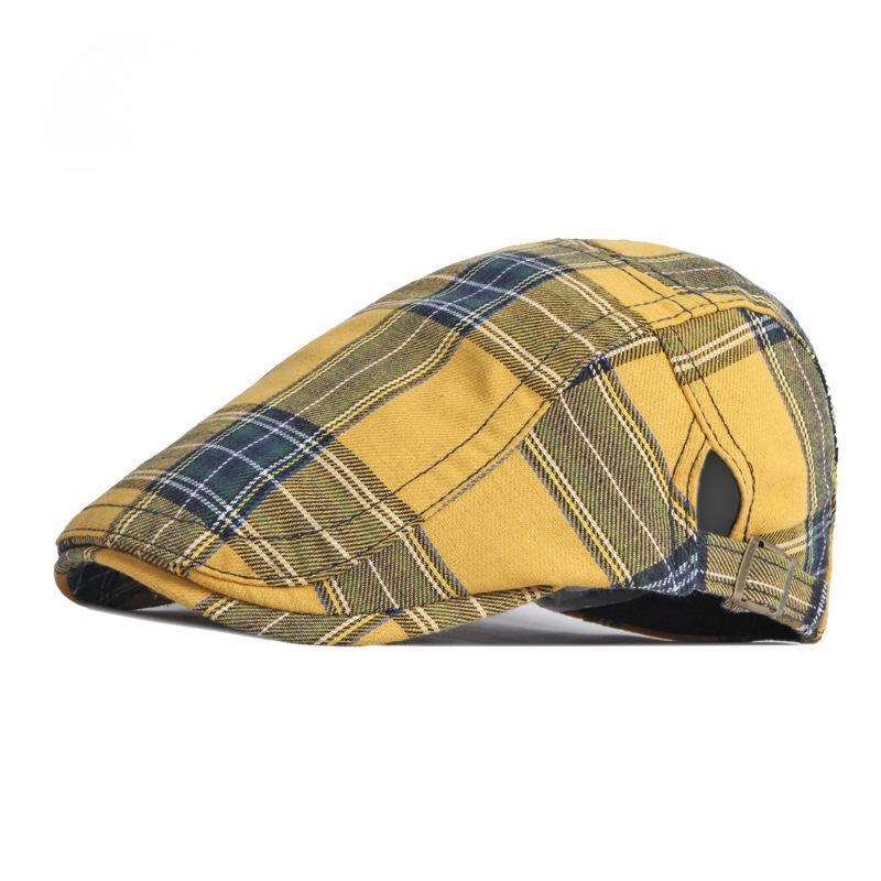 Golexury Spring and Summer Thin Breathable Cap Men's British Retro Beret Women's Bud Top Hat Casual Plaid Visors Hat for Dad