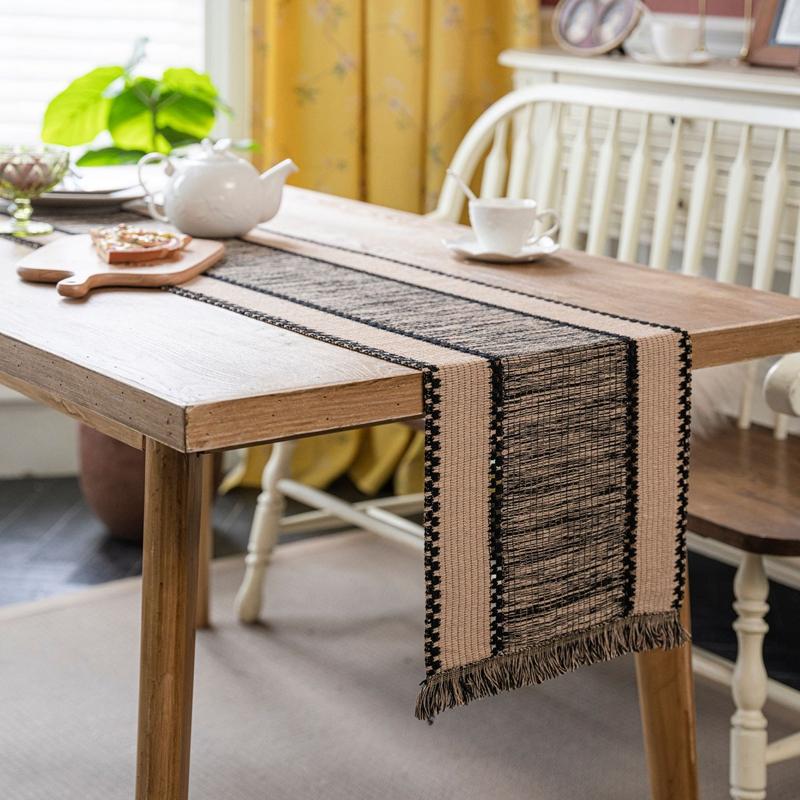

Table Flag Cotton Thread Black White Diamond Patchwork Woven Fringe Dining Home Indoor Party Festival Tablecloth Decoration 30x50cm(Placemat)