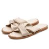 Fashion Soft Leather Twist Bow Slippers Woman Brief Cross Band Sandals Low Heels Slides Beach Shoes Summer Ladies Flipflops Casual Clogs