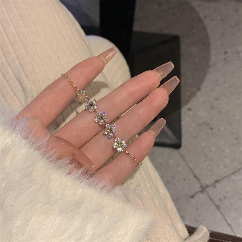 New Fashion Zircon Flower Adjustable Bracelet for Women Elegant Love Heart Butterfly Round Shiny Wedding Bracelet Jewelry Gift