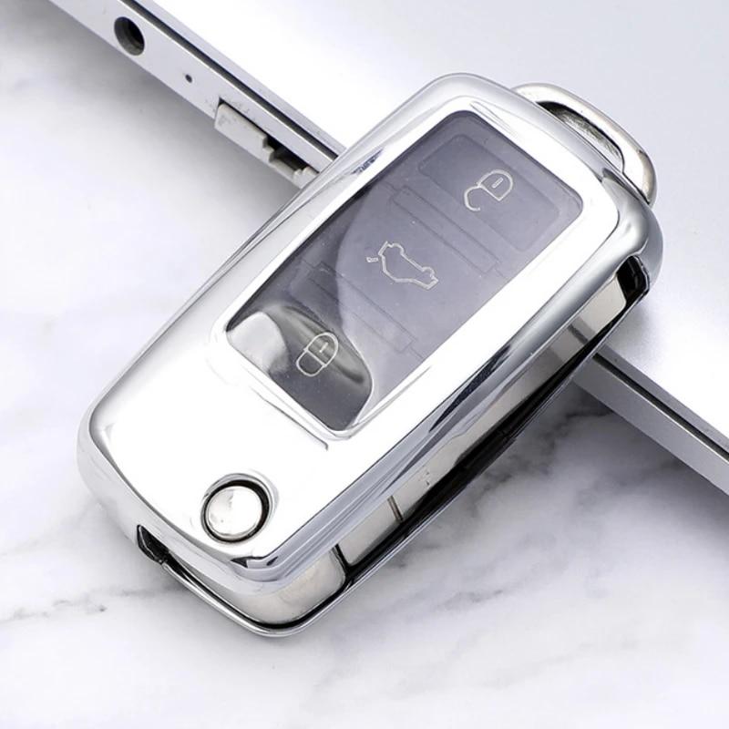 Soft TPU Car Key Case Cover Keychain for VW Volkswagen Polo Golf Passat B5 B6 B7 Beetle Caddy T5 Up Eos Tiguan for Skoda Octavia