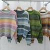 Autumn and Winter New Gradual Change Crew Neck Knitted Sweater Fashion Top Design Sense Lazy Wind Loose Pullover Sweater Women