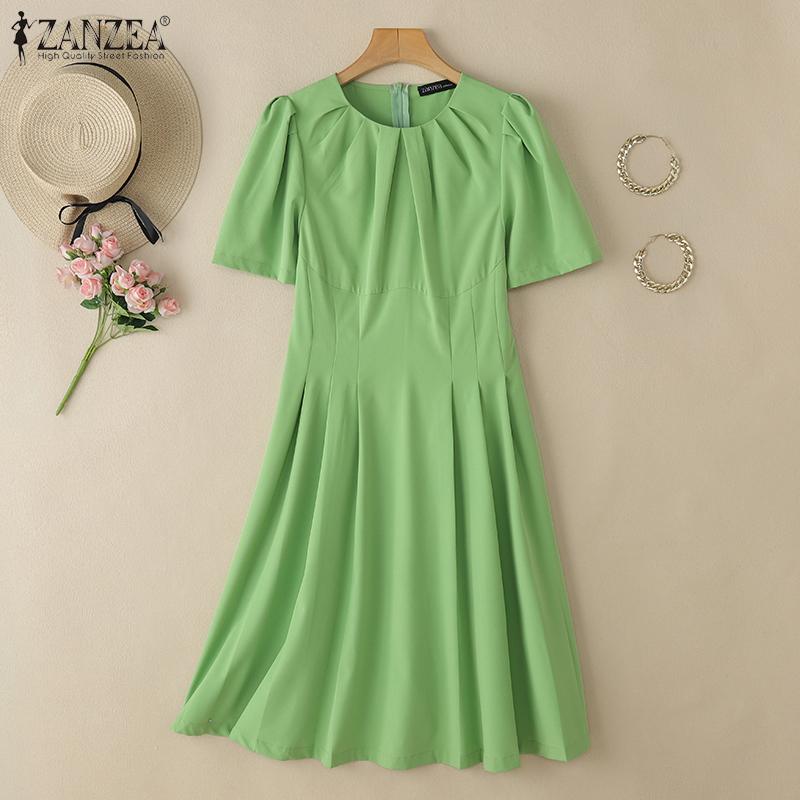 ZANZEA Women Summer Round Neck Casual Short Sleeve Dress