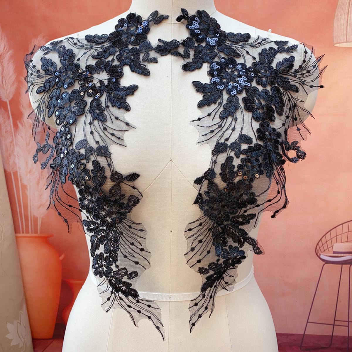 

1 пара разноцветных пайеток, нашивка с вышивкой в виде цветка, кружевная аппликация, свадебная фата, швейные аксессуары для одежды чёрный