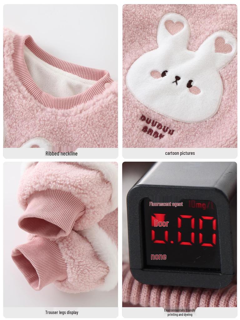 DUUDUU 2025 Toddler Fleece Hoodie Set - Korean Style Girls' Two-Piece Outfit