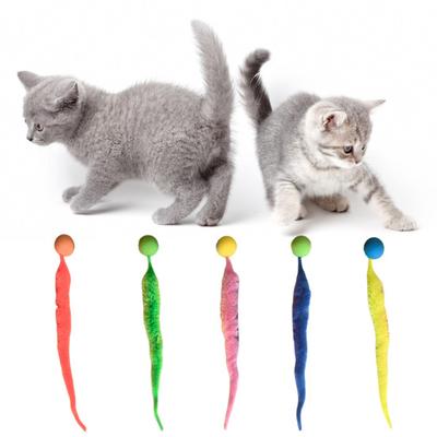 Yousheng Interaktiver Hüpfball mit Schwanz, bunter Flauschwurm, Hüpfball, Katzenspielzeug, Regenbogenwurm, Katzenjagdspielzeug für Hauskatzen