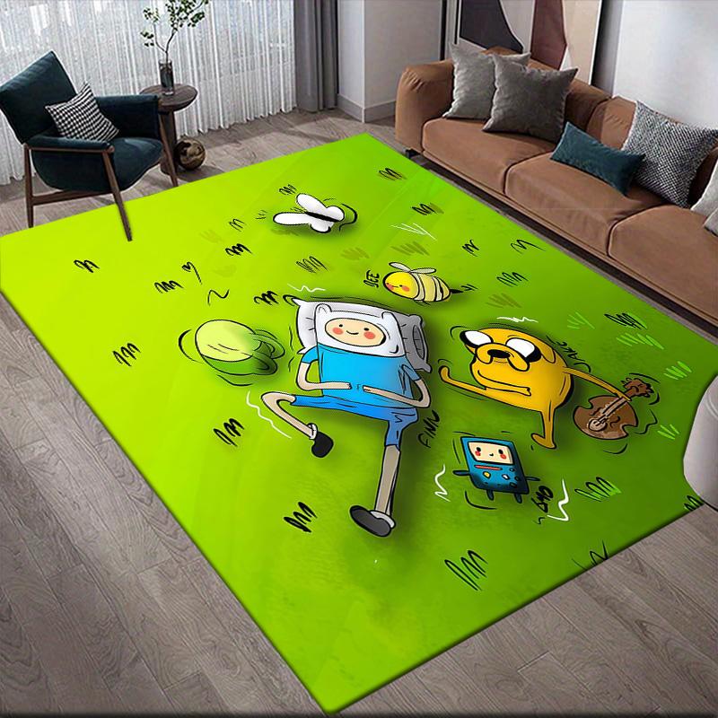 Adventure Time Flannel Pattern Square Carpet,Area Rug,Carpet Rug for Living Room Bedroom Sofa Playroom Decor,Non-slip Floor Mat