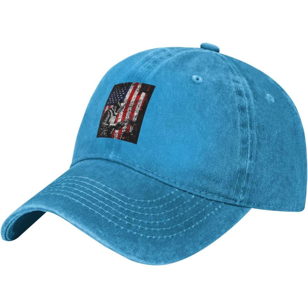 Welder American Flag Distressed Baseball Cap Washed Cotton Low Profile Adjustable Outdoor Hat