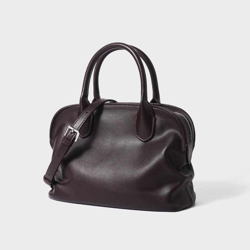 Niche design retro cowhide fashion shell handbag versatile new leather large-capacity shoulder handbag темный кофе