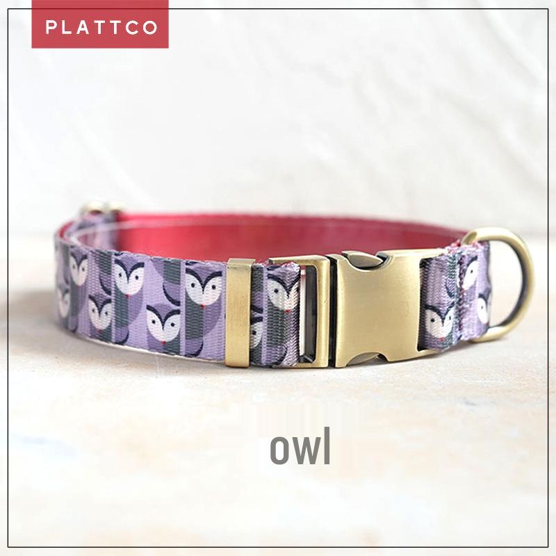 Plattco Engravable Owl Pattern Faux Nylon Pet Collar