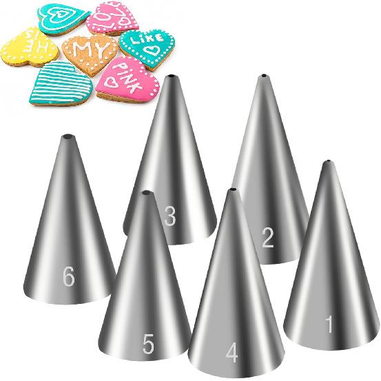 Suuker 6 Pieces Round Piping Tips Set, Stainless Steel Icing Tips Cupcake Frosting Nozzles Small Cake Decorating Tip, Cake Writing Tool for Easy Cake