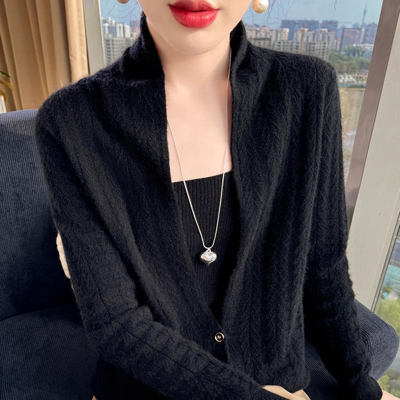 Women's High-End Slim Fit Wool Cardigan Sweater with Scarf Collar