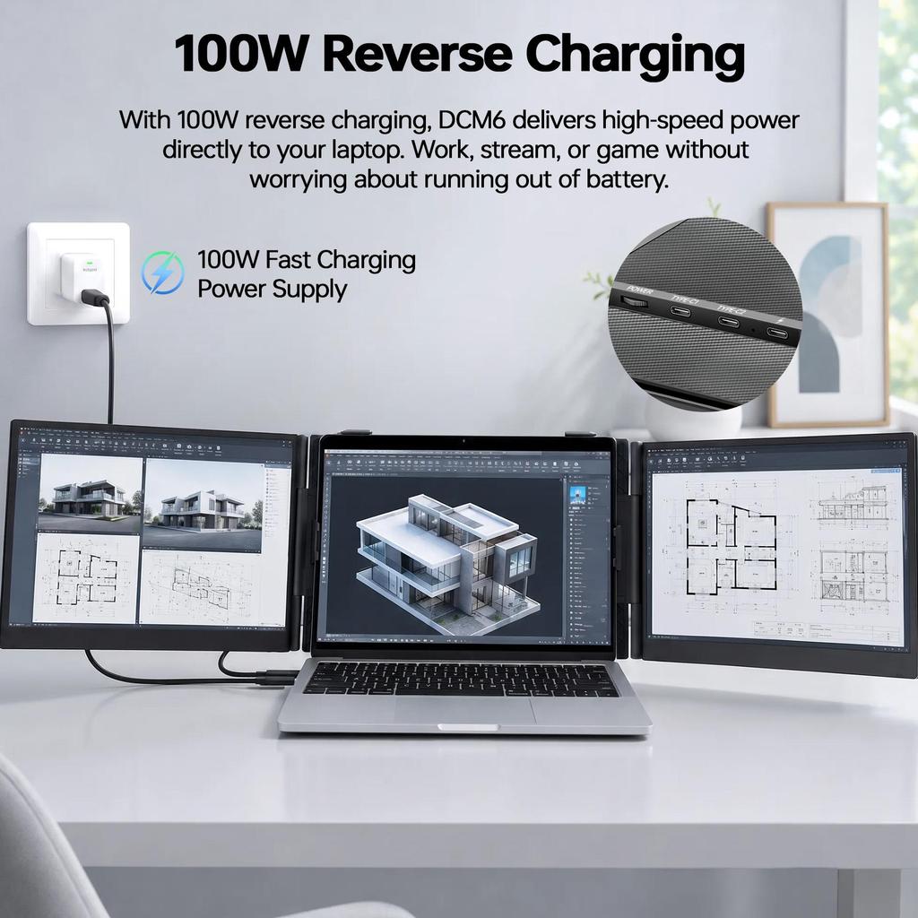 Blackview DCM6 Triple Laptop Screen Extender,14" 1080P FHD IPS Portable External Screen,Two Cable USB C,Plug & Play, Compatible with Windows/Mac