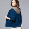 Vintage Short Jacket Women Autumn Fashion Casual Stitching Hooded Short Jackets