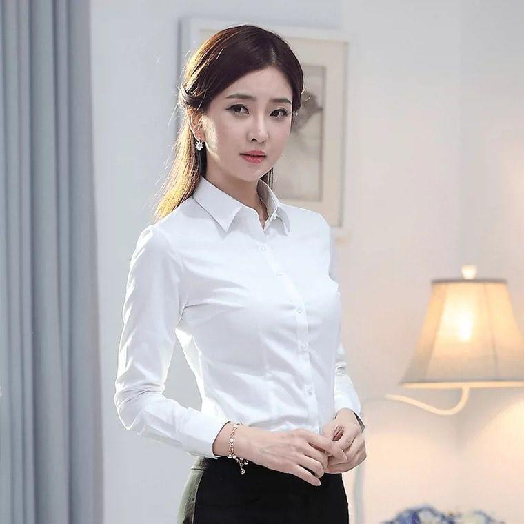 White Shirt Women's Korean Version Slim Fit Long Sleeved Multi-color Base Shirt Professional Dress Plus Size Workwear Formal Student Top