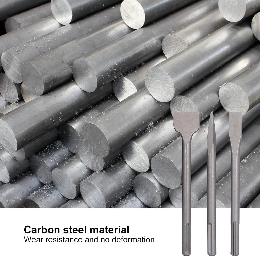 Hammer Drill Chisel Carbon Steel Scaling Flat Chisel Point Rotary Hammer Drill Bit for Tile and Concrete Work Durable and 3-Piece Set, Chisel, Chisel,
