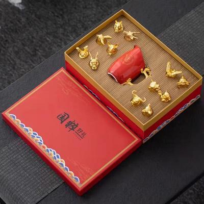 Chinesischer Tierkreis Keramik Baijiu Becher Set