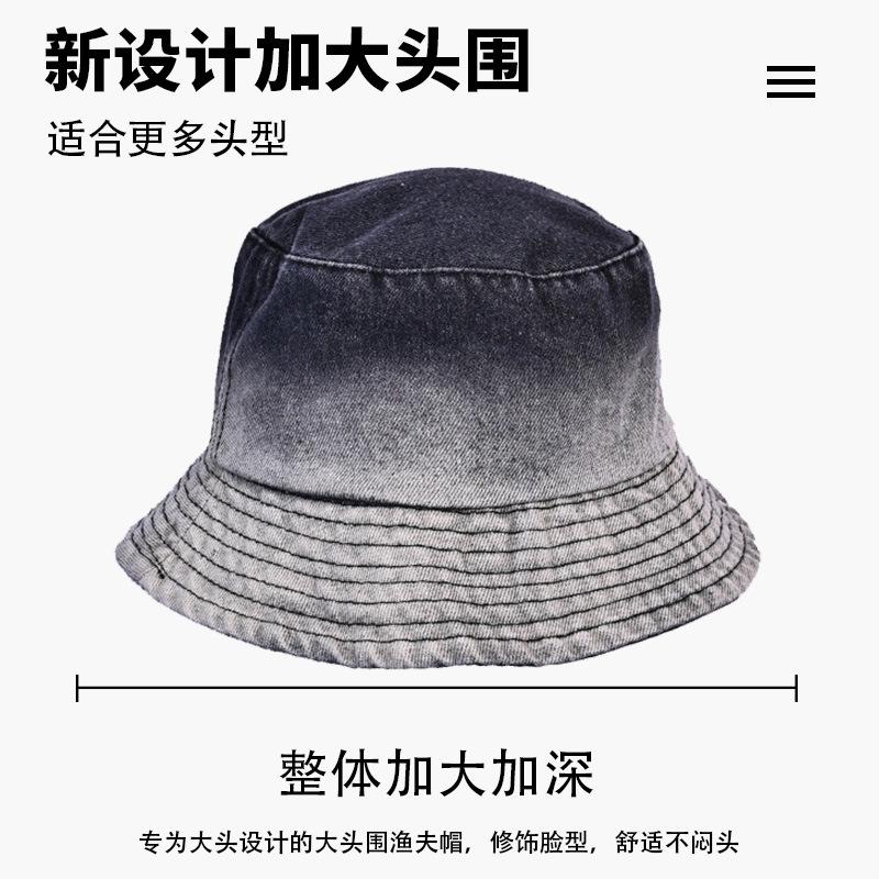 Summer new hat cowgirl gradual change color big head circumference bucket hat sunshade sunscreen flat top casual retro basin hat