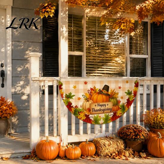 Fall Door Hanging Banner Bunting Fan Flag for Outside, 1.5 X 3ft Turkey Pumpkin Maple Holiday Window Ornaments Leaf Pattern Banner, Thanksgiving