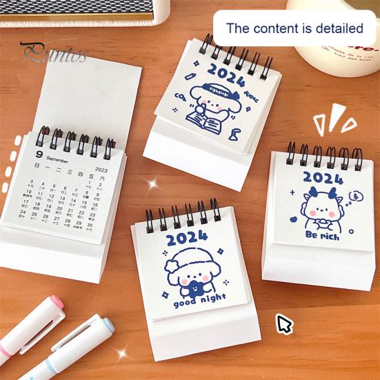 

2 шт. 2024 мини-настольный календарь с переплетом на катушке, прозрачная печать, новогодний календарь с героями мультфильмов для дома, офиса, школы